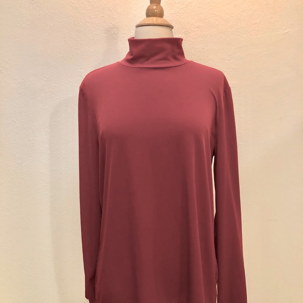 Anne Klein Red Polyester Mock Neck Top